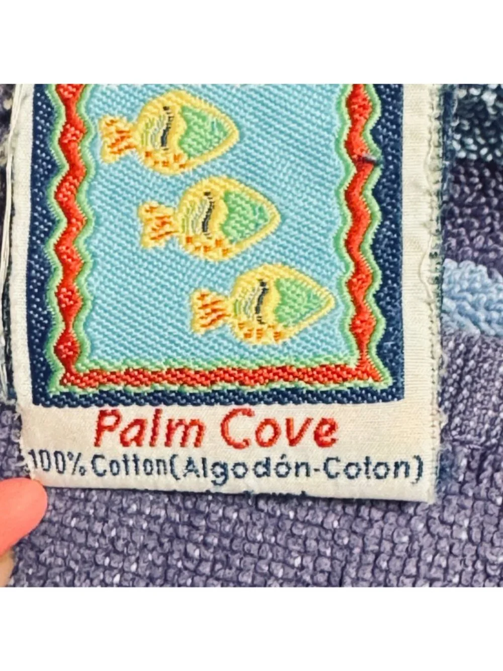 Vintage Palm Cove Beach Bath Towel 33 X 72 Sea Shells Cotton Pastel Purple Blue